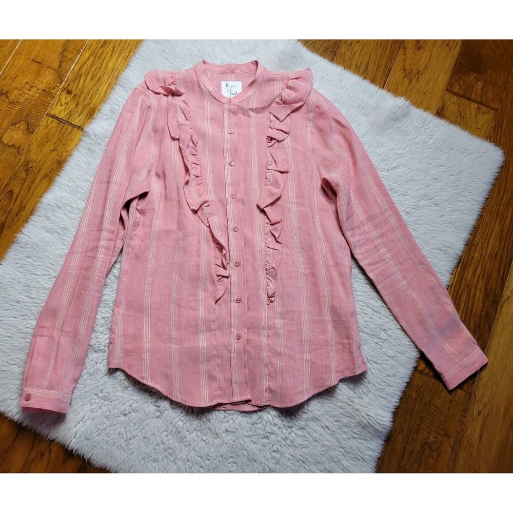 The Shirt Rochelle Behrens Women's Small Button Up Long Sleeve Ruffles Linen